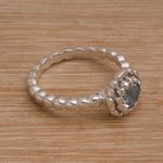 Blue topaz single-stone ring, 'Pretty Posy' - Sterling Silver and Blue Topaz Flower Ring from Bali