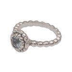 Blue topaz single-stone ring, 'Pretty Posy' - Sterling Silver and Blue Topaz Flower Ring from Bali