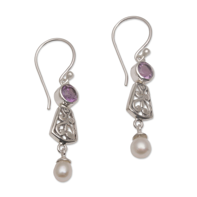 Hook Earrings with Amethyst and Cultured Pearl