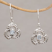Blue topaz dangle earrings, 'Two of Clubs' - Club Shaped Sterling Silver and Blue Topaz Earrings