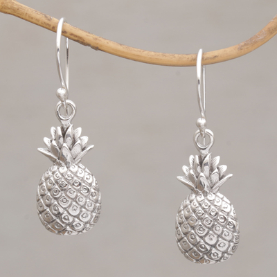 Sterling silver dangle earrings, 'Luscious Pineapple' - Tropical Pineapple Sterling Silver Dangle Earrings