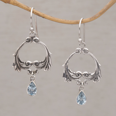 Blue topaz dangle earrings, 'Bali Garland' - Two Carat Blue Topaz Dangle Earrings from Bali