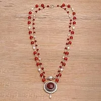 Cultured pearl and carnelian pendant necklace, My Trust