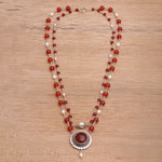 Cultured pearl and carnelian pendant necklace, 'My Trust' - Cultured Freshwater Pearl and Carnelian Pendant from Bali
