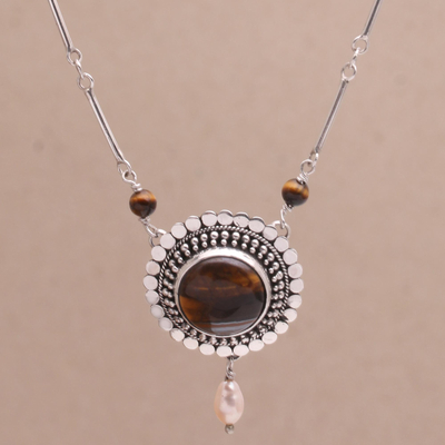 Cultured pearl and tigers eye pendant necklace, This Moment