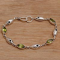 Peridot link bracelet, 'Opulent Nature' - Balinese Peridot and Sterling Silver Link Bracelet