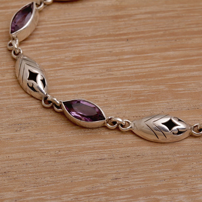 Amethyst link bracelet, 'Opulent Nature' - Balinese Amethyst and Sterling Silver Link Bracelet