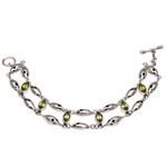 Peridot link bracelet, 'Indah Enam' - Balinese Peridot and Sterling Silver Link Bracelet