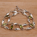 Peridot link bracelet, 'Indah Enam' - Balinese Peridot and Sterling Silver Link Bracelet