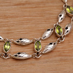 Peridot link bracelet, 'Indah Enam' - Balinese Peridot and Sterling Silver Link Bracelet