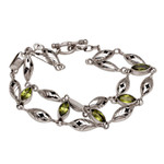 Peridot link bracelet, 'Indah Enam' - Balinese Peridot and Sterling Silver Link Bracelet