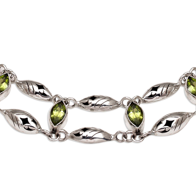 Peridot link bracelet, 'Indah Enam' - Balinese Peridot and Sterling Silver Link Bracelet