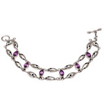 Amethyst link bracelet, 'Indah Enam' - Balinese Amethyst and Sterling Silver Link Bracelet
