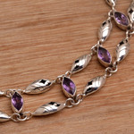 Amethyst link bracelet, 'Indah Enam' - Balinese Amethyst and Sterling Silver Link Bracelet