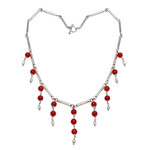 Cultured pearl and carnelian waterfall necklace, 'Bali Allure' - Cultured Freshwater Pearl and Carnelian Waterfall Necklace