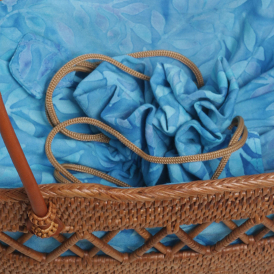 Ate grass handle handbag, 'Lavish Leaves' - Handcrafted Balinese Ate Grass Lombok Handle Handbag