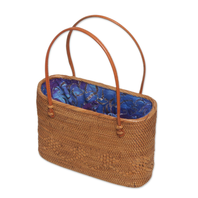Ate grass handle handbag, 'Ocean Petals' - Handmade Ate Grass Lombok Handle Handbag from Bali