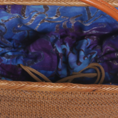 Ate grass handle handbag, 'Ocean Petals' - Handmade Ate Grass Lombok Handle Handbag from Bali