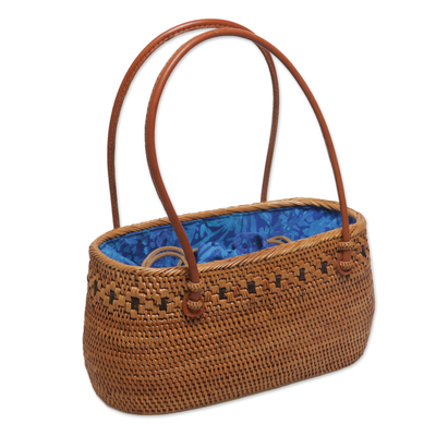 Ate grass handle handbag, 'Oceanic Flora' - Handcrafted Ate Grass Floral Lombok Handle Handbag from Bali