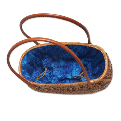 Handtasche mit Atemgriff aus Gras, 'Oceanic Flora'. - Handgefertigte Handtasche mit Lombok-Griff aus Bali