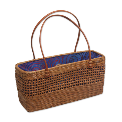 Ate grass handle handbag, 'Radiant Swirls' - Artisan Crafted Ate Grass Lombok Handle Handbag from Bali