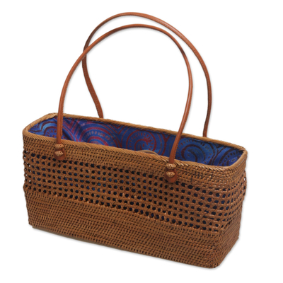 Handtasche mit Atemgriff aus Gras, 'Radiant Swirls - Handwerklich gefertigte Atelier-Gras-Lombok-Griff-Handtasche aus Bali