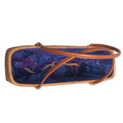 Ate grass handle handbag, 'Radiant Swirls' - Artisan Crafted Ate Grass Lombok Handle Handbag from Bali