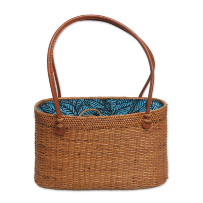 Handcrafted Ate Grass Leaf Motif Handle Handbag from Bali