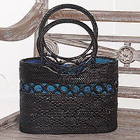 Ate grass handle handbag, 'Midnight Grove' - Handcrafted Balinese Ate Grass Lombok Handle Handbag