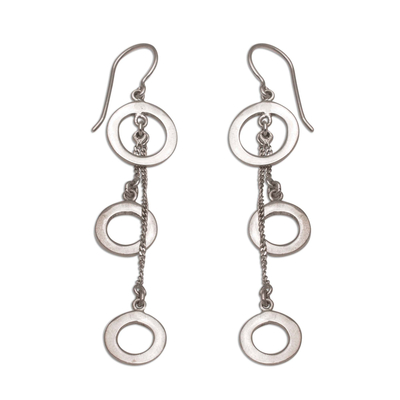 Sterling silver dangle earrings, 'Trilogy of Elegance' - Handmade Balinese Sterling Silver Dangle Earrings