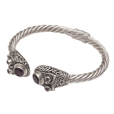 Armband mit Amethyst-Manschette, 'Wandering Eyes - Handgefertigtes Manschettenarmband aus Amethyst 925 Sterling Silber