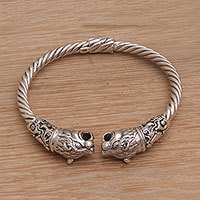 Sterlingsilber-Manschettenarmband, „Tiger Storm“ – handgefertigtes Tiger-Manschettenarmband aus 925er Sterlingsilber