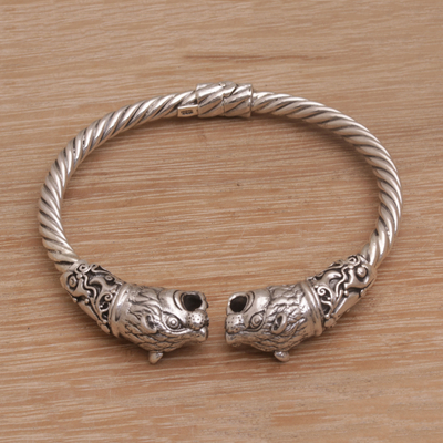 Brazalete de plata esterlina - Brazalete de tigre de plata de ley 925 hecho a mano artesanalmente
