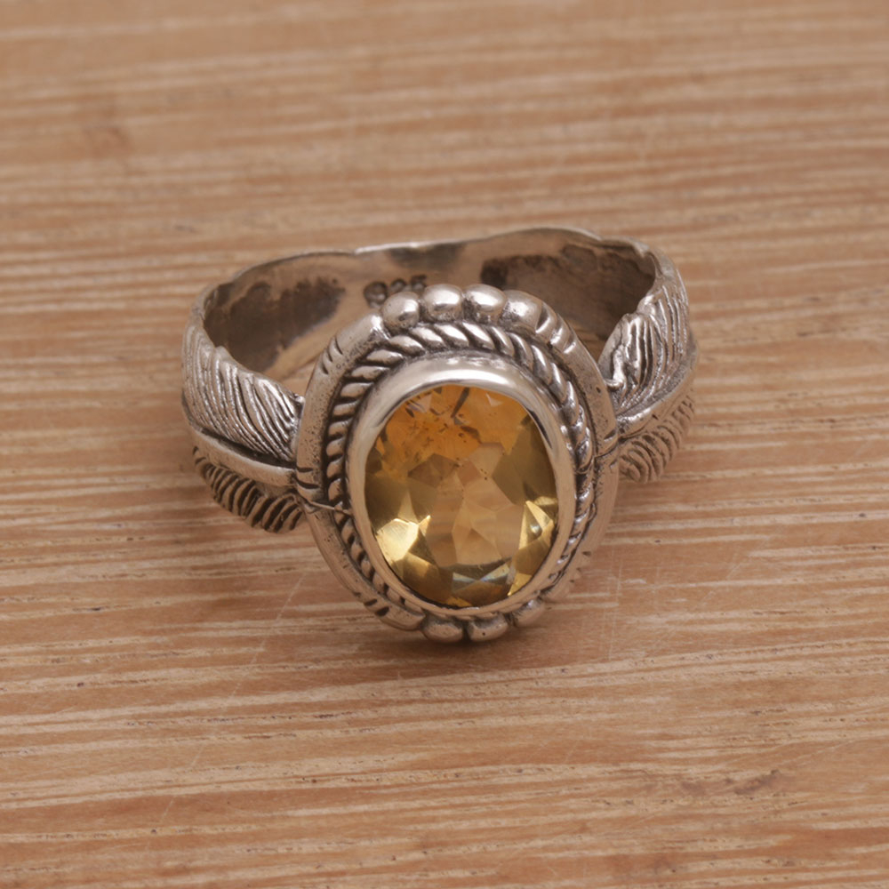 Citrine ring wide silver