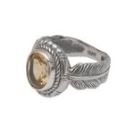 Citrine cocktail ring, 'Band of Feathers' - Handmade 925 Sterling Silver Citrine Feather Cocktail Ring