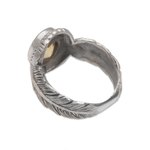 Citrine cocktail ring, 'Band of Feathers' - Handmade 925 Sterling Silver Citrine Feather Cocktail Ring