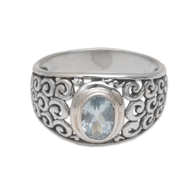 Hand Made Blue Topaz Sterling Silver Scroll Work Band Ring