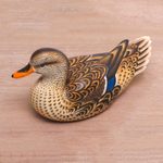 Wood statuette, ‘Elegant Mallard' - Hand Painted Wood Female Mallard Duck Statuette from Bali