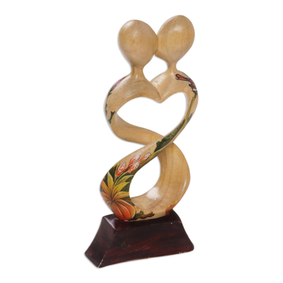 Escultura de madera - Escultura floral de pareja besándose de madera de jempinis hecha a mano