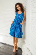 Batik rayon dress, 'Leafy Blue Groove' - Blue Tie-Dyed Batik Leafy Grove Rayon Sleeveless Tunic