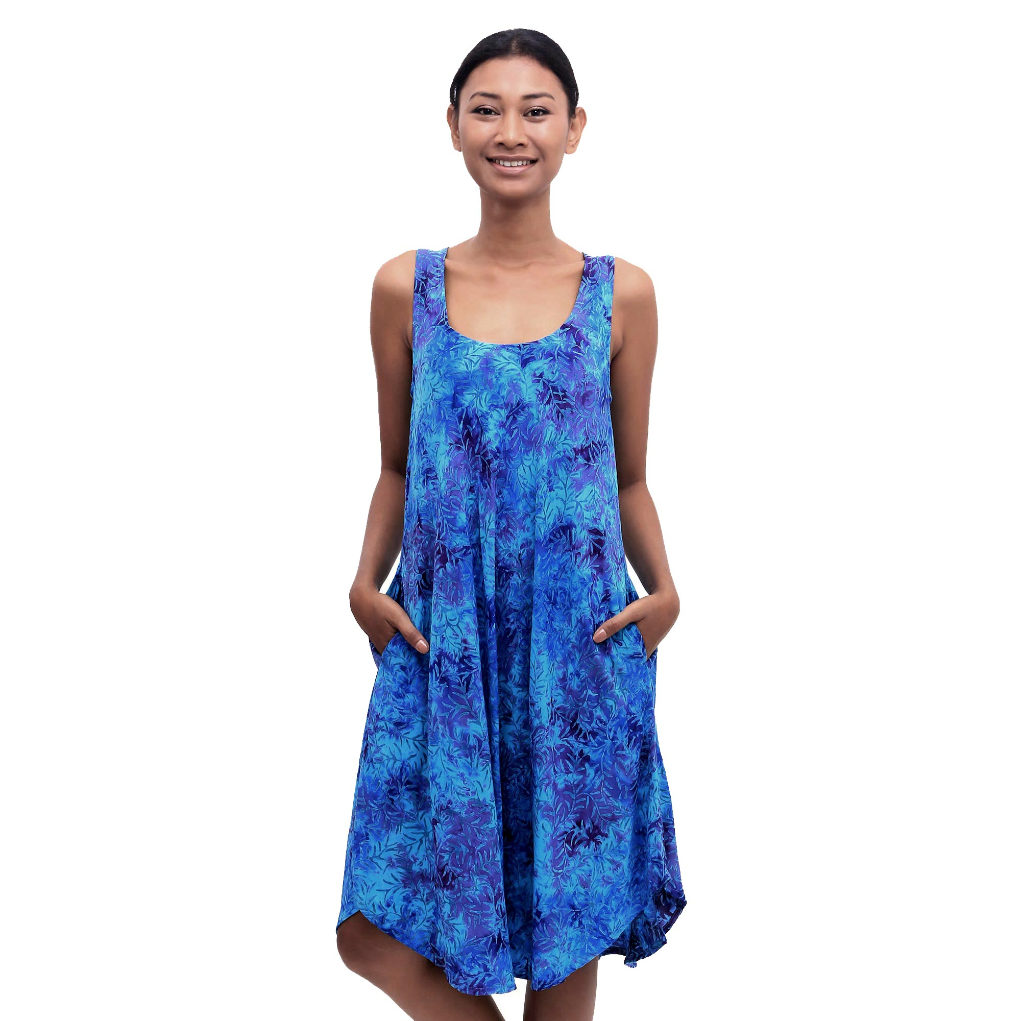UNICEF Market Leafy Grove Rayon Batik Tunic Blue Grove | Sleeveless Tie-Dyed Leafy 