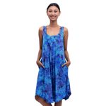 Batik rayon dress, 'Leafy Blue Groove' - Blue Tie-Dyed Batik Leafy Grove Rayon Sleeveless Tunic