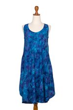 Batik rayon dress, 'Leafy Blue Groove' - Blue Tie-Dyed Batik Leafy Grove Rayon Sleeveless Tunic