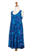 Kleid aus Batik-Rayon - Blaue, ärmellose Batik-Tunika aus Rayon mit Blattmuster und Batikmuster