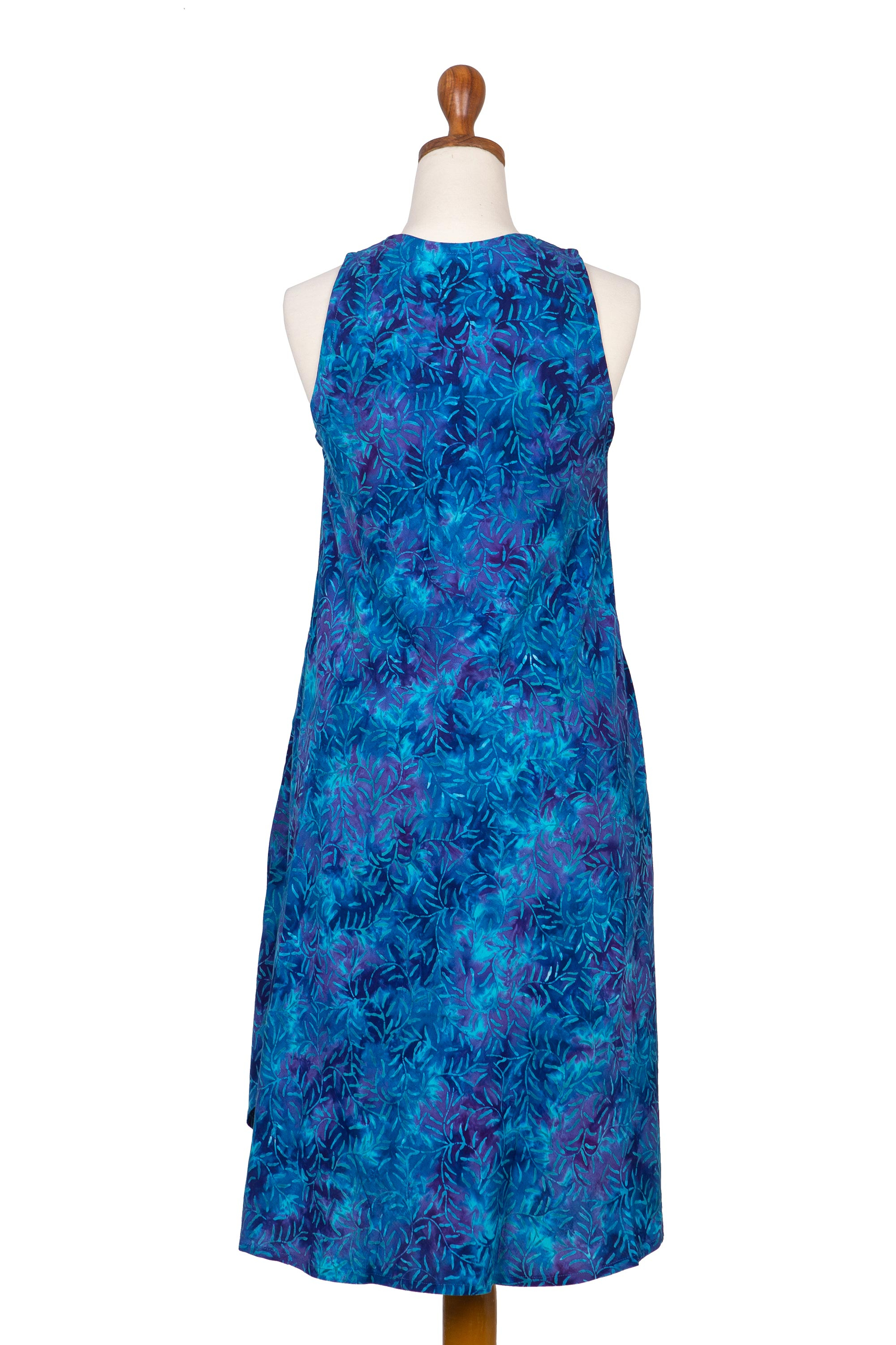 Blue Tie-Dyed Batik Leafy Grove Rayon Sleeveless Tunic - Leafy Grove ...