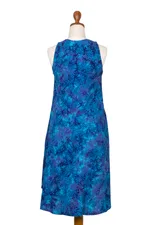 Batik rayon dress, 'Leafy Blue Groove' - Blue Tie-Dyed Batik Leafy Grove Rayon Sleeveless Tunic