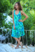 Batik rayon dress, 'Leafy Path' - Blue and Green Tie-Dyed Batik Leaves Sleeveless Rayon Dress thumbail