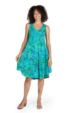 Batik rayon dress, 'Turquoise Path' - Blue and Green Tie-Dyed Batik Leaves Sleeveless Rayon Dress