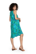 Batik rayon dress, 'Turquoise Path' - Blue and Green Tie-Dyed Batik Leaves Sleeveless Rayon Dress