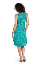 Batik rayon dress, 'Turquoise Path' - Blue and Green Tie-Dyed Batik Leaves Sleeveless Rayon Dress